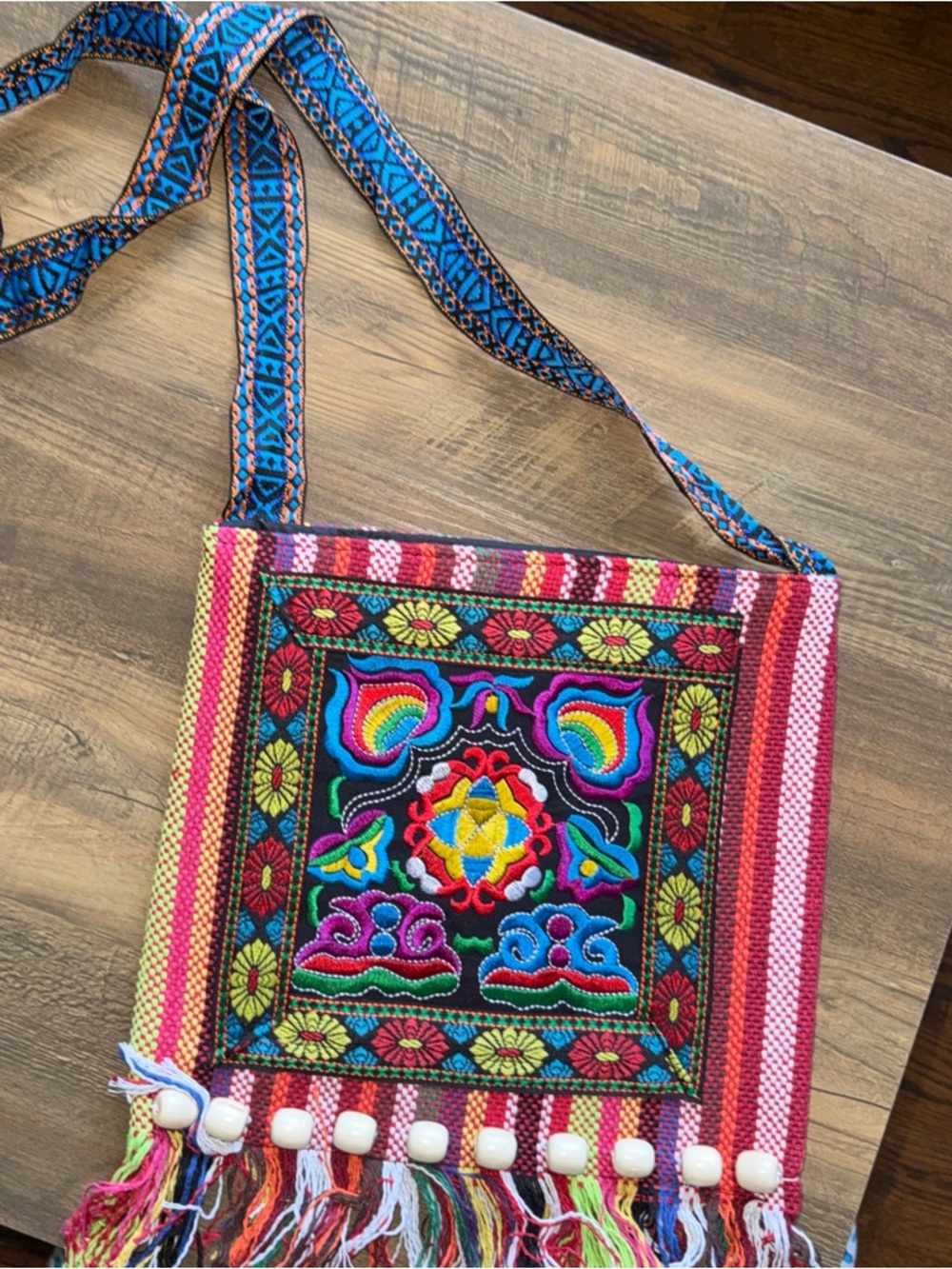 Colorful Embroidered Crossbody Bag - Vibrant Multi